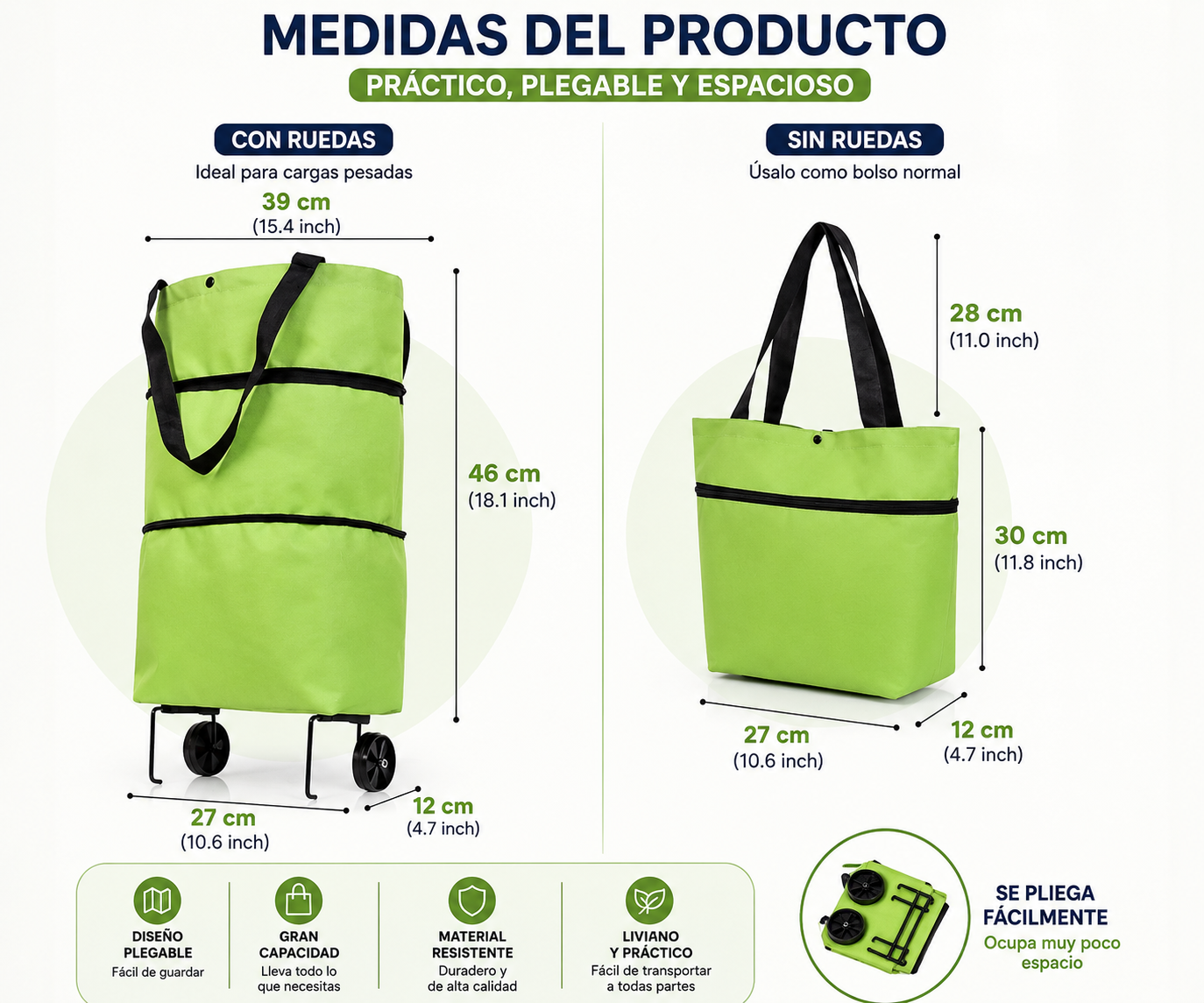 Bolso Plegable Con Ruedas