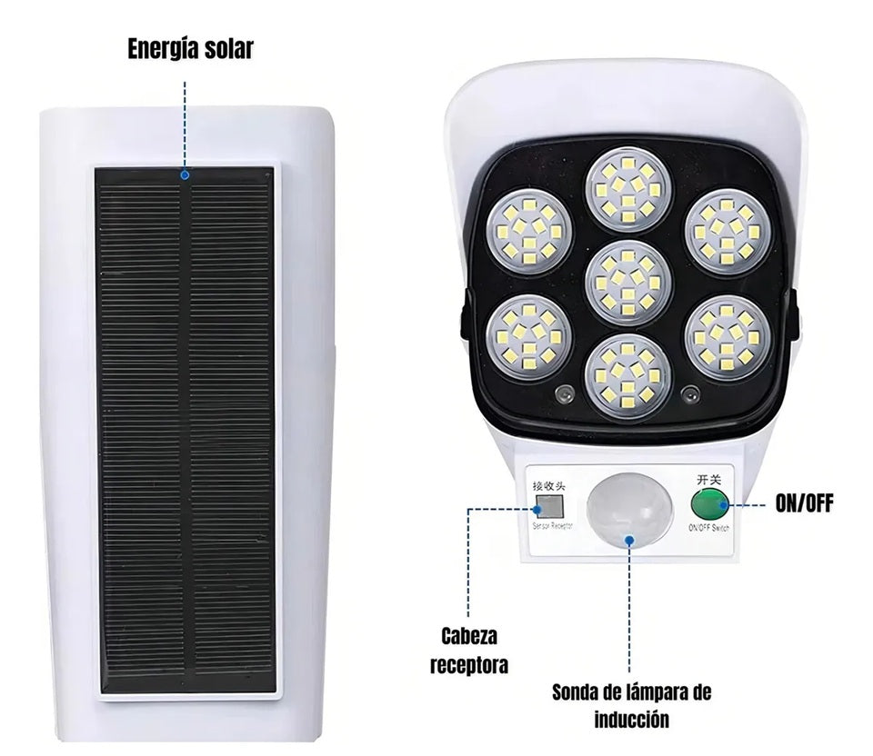 Foco Solar Tipo Camara de Vigilancia - Con sensor de movimiento y a prueba de agua
