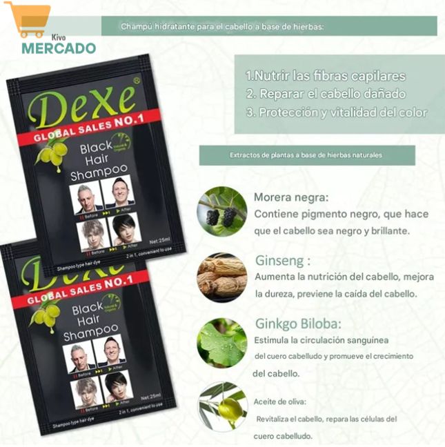 Shampoo Cubre Canas Dexe - Te hará lucir más joven + ENVÍO GRATIS 🧤🪮👩👨