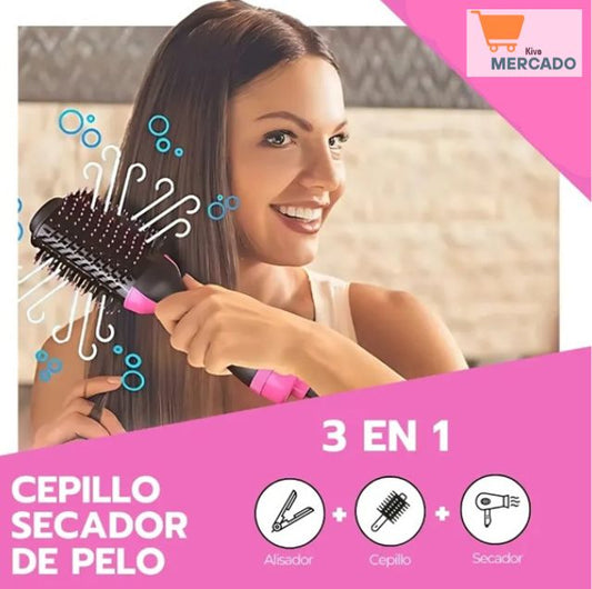 Cepillo Secador 3 en 1 - Seca, Moldea y Da Volumen en Minutos🌬️✨