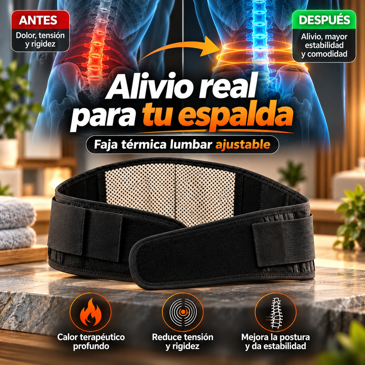 LumbarHeat™ - Faja Térmica para Dolor Lumbar y Ciática