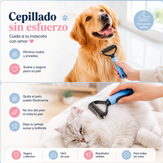 Cepillo Profesional para Desenredar – Pelo Suave y Libre de Nudos en Mascotas ✨💖