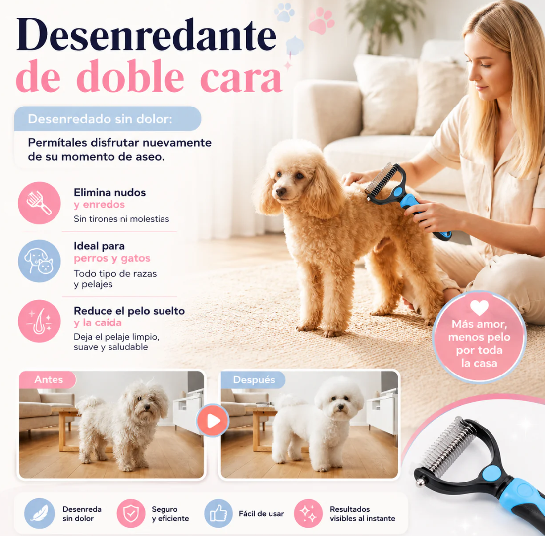 Cepillo Profesional para Desenredar – Pelo Suave y Libre de Nudos en Mascotas ✨💖
