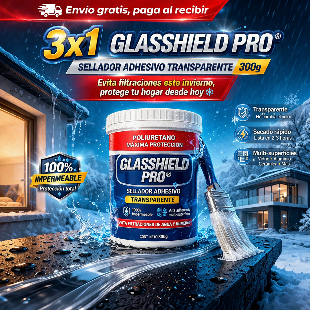 3x1 GLASSHIELD PRO®-Sellador Adhesivo Transparente 300g - Evita filtraciones este invierno, protege tu hogar desde hoy ❄️