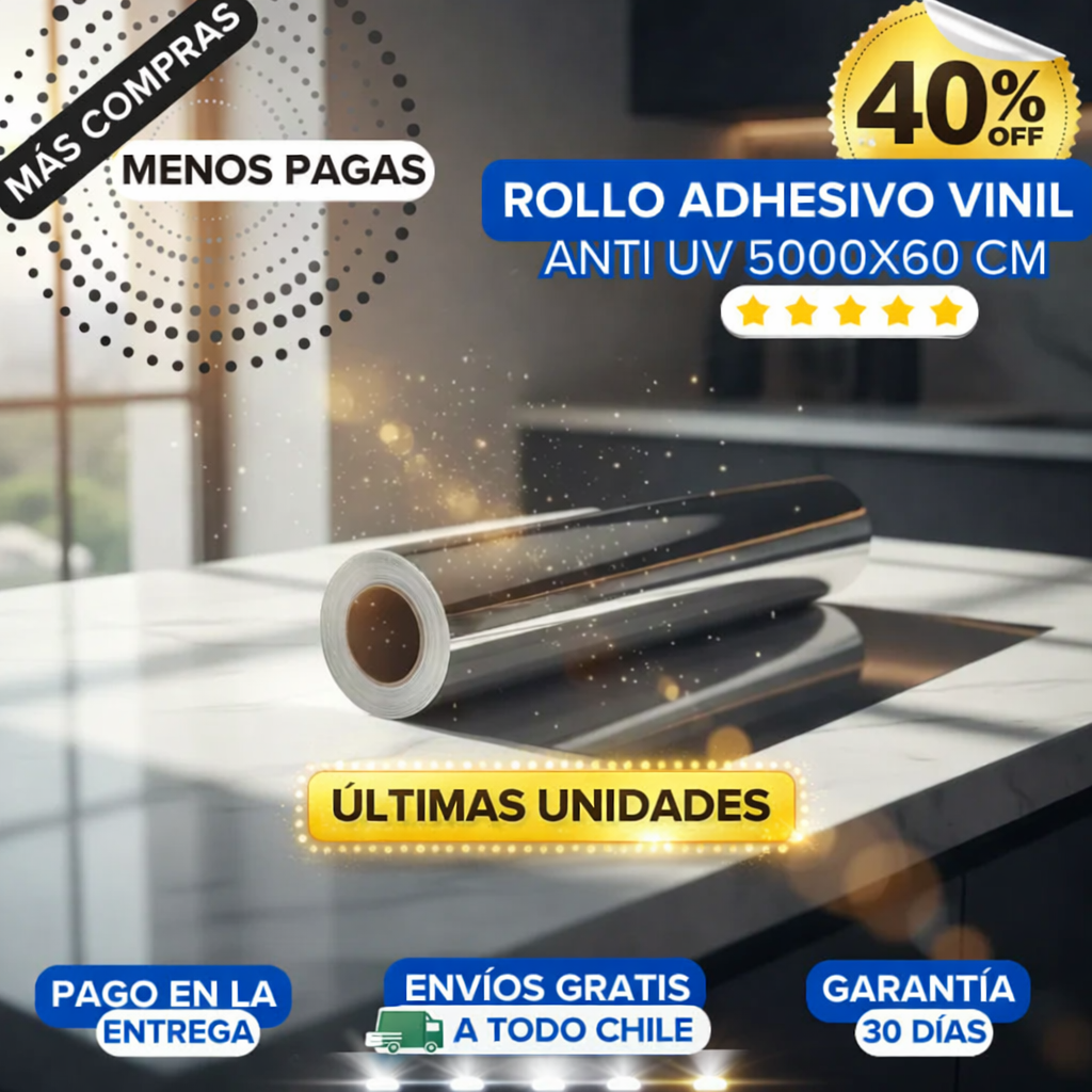 VINIL ANTI UV EFECTO ESPEJO - Tamaño 60 cm x 5 Metros