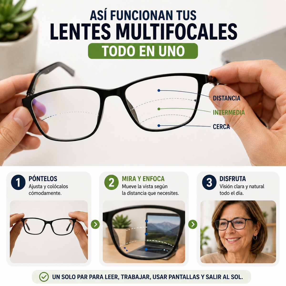 Lentes Multifocales 3 en 1™ – Lectura, Pantallas y Exterior