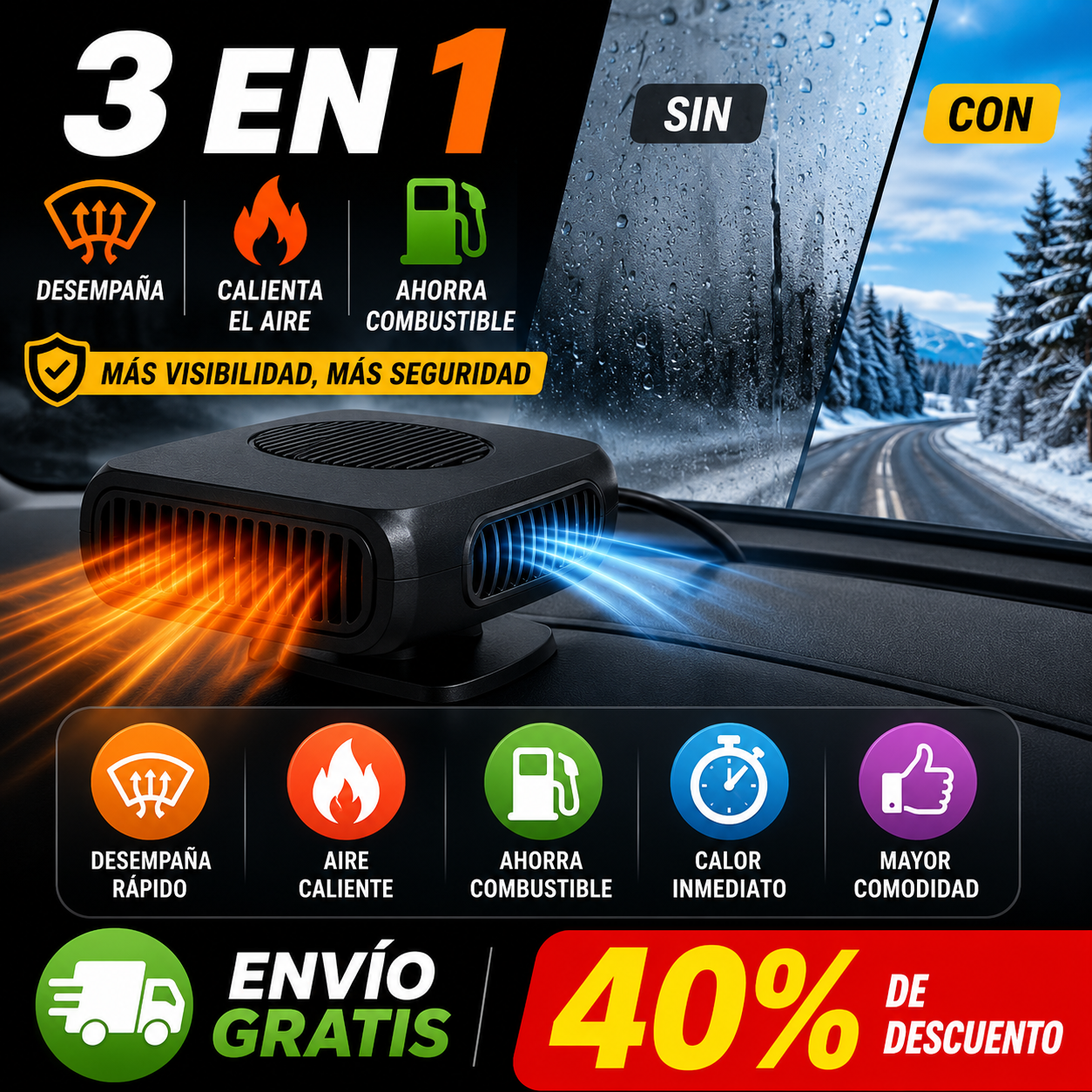 AutoClima Pro™ – Aire caliente, visión clara y menor consumo de combustible en tu auto.