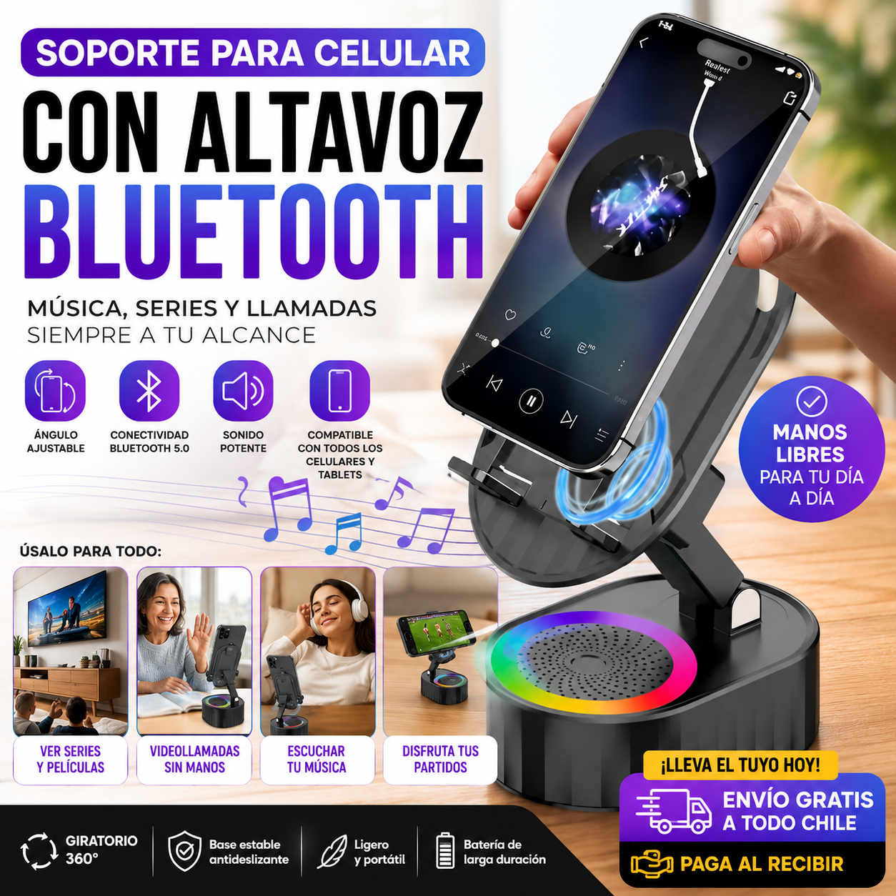 Soporte para Celular con Parlante 5 en 1 ⭐⭐⭐⭐⭐