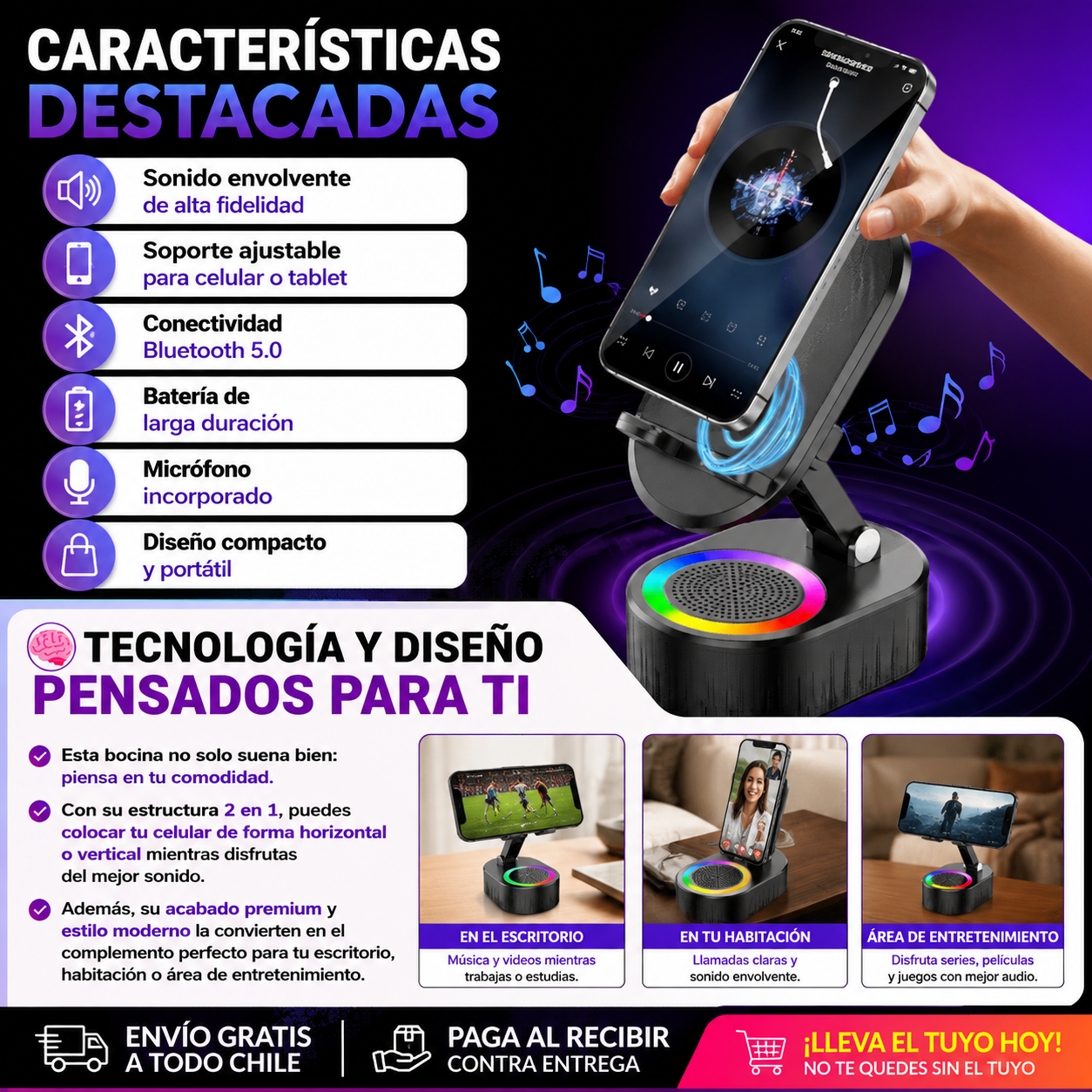 Soporte para Celular con Parlante 5 en 1 ⭐⭐⭐⭐⭐