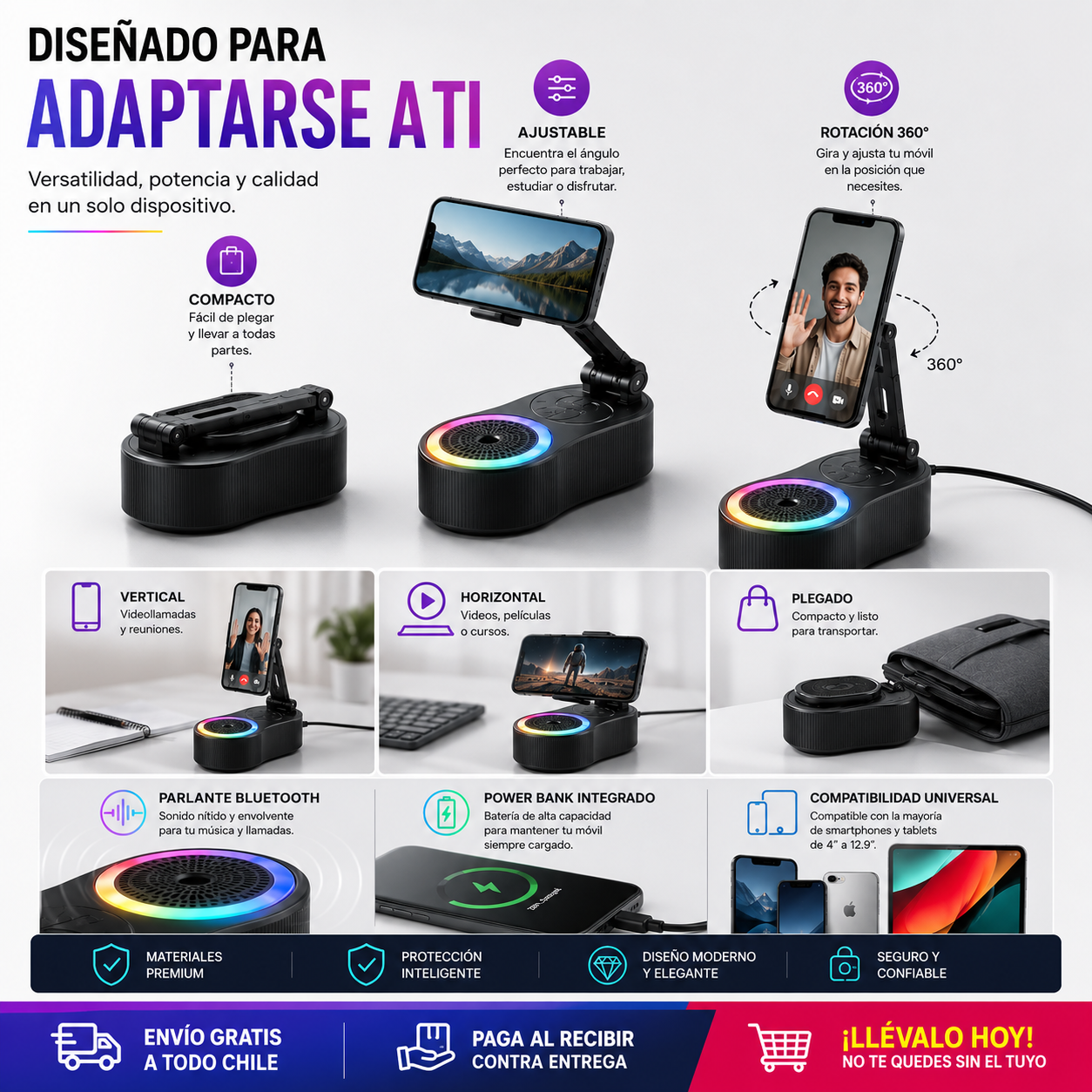 Soporte para Celular con Parlante 5 en 1 ⭐⭐⭐⭐⭐