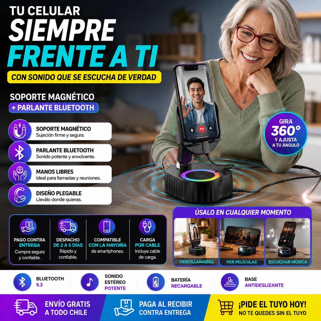 Soporte para Celular con Parlante 5 en 1 ⭐⭐⭐⭐⭐
