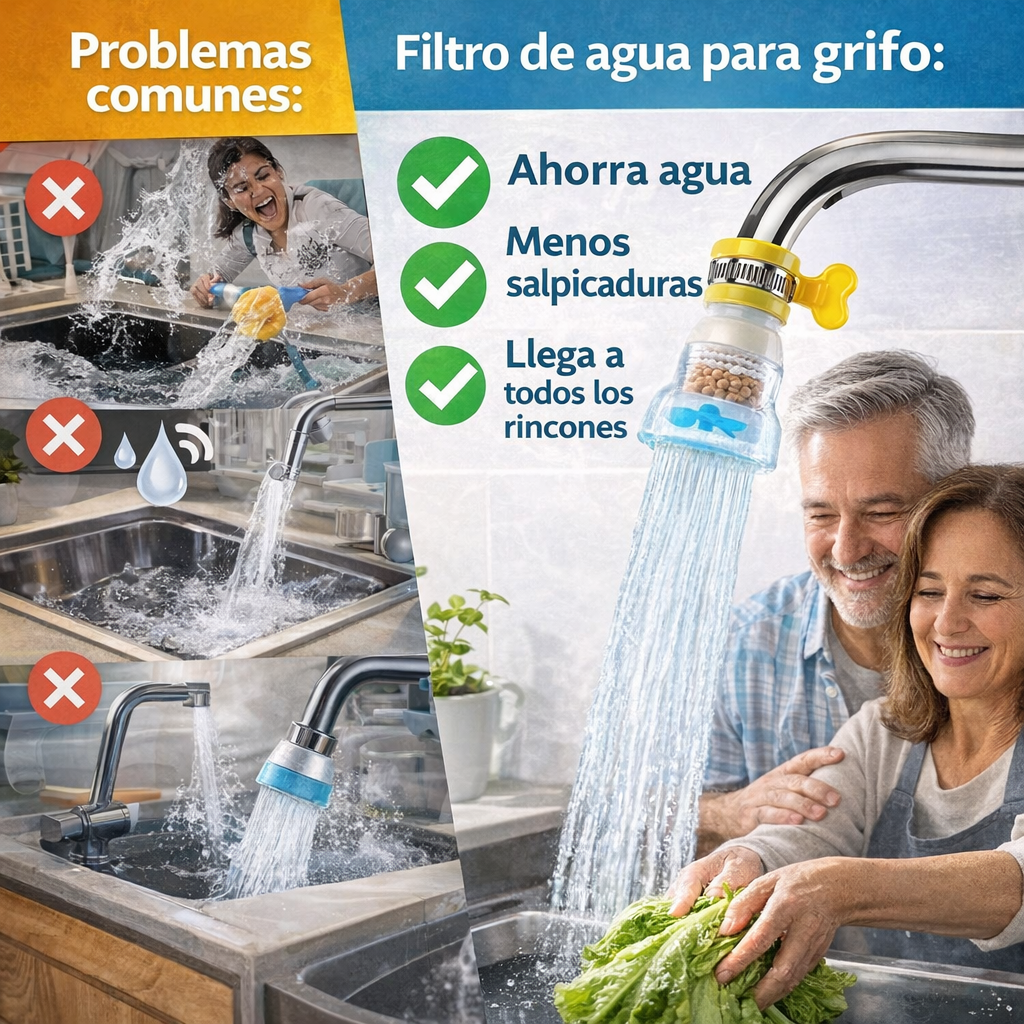 2x1 Aireador Purificador Grifo – Ahorra 30% Agua – Sin Salpicaduras ni Desperdicio– Agua Más Limpia + Ahorro Garantizado 💧