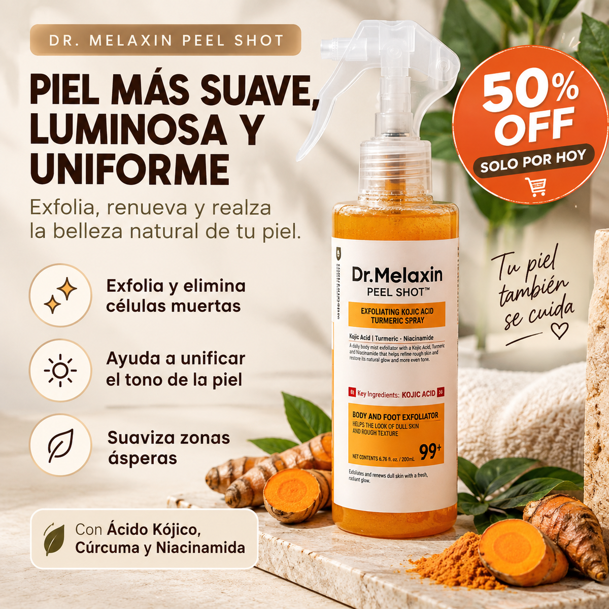 Dr. Melaxin Peel Shot | Spray Exfoliante, Iluminador y Suavizante