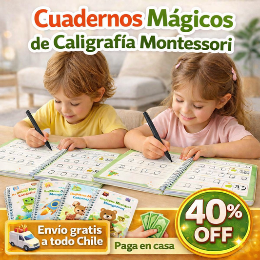 📚 Pack 4 Cuadernos Mágicos de Caligrafía Montessori ✍️ + Bolígrafo Especial + Recargas 🖊️ | Aprende Jugando y Mejora tu Escritura ✨