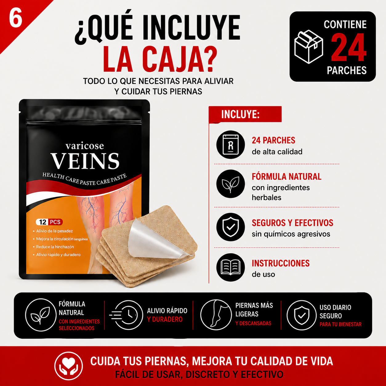 Pack 24 Parches Varices™ Alivio Diario, Sensación de Ligereza y Bienestar Desde la Primera Aplicación
