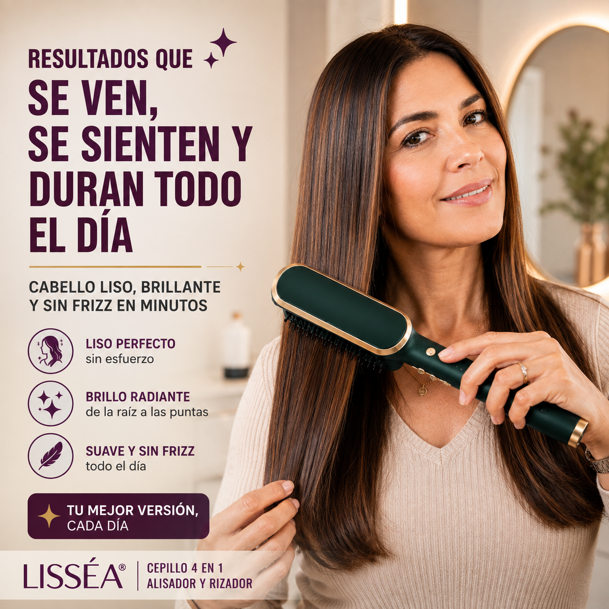 LISSÉA® | Cepillo 4 en 1 Alisador y Rizador