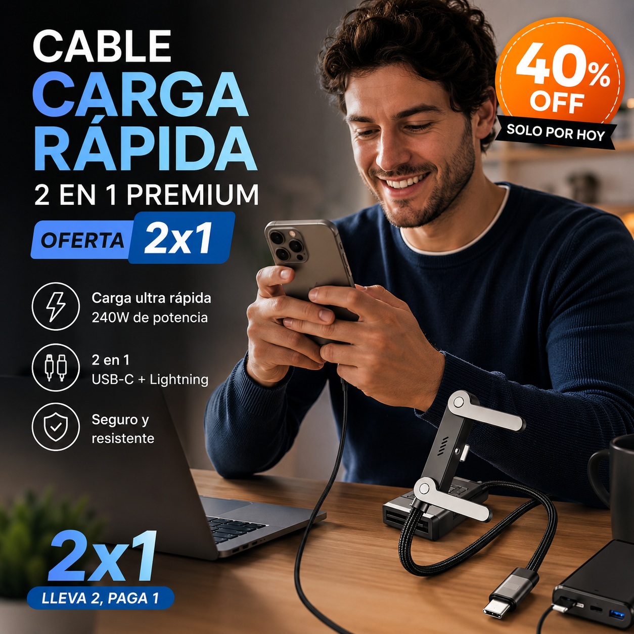 CABLE CARGA RAPIDA 2 EN 1 PREMIUM - OFERTA 2X1