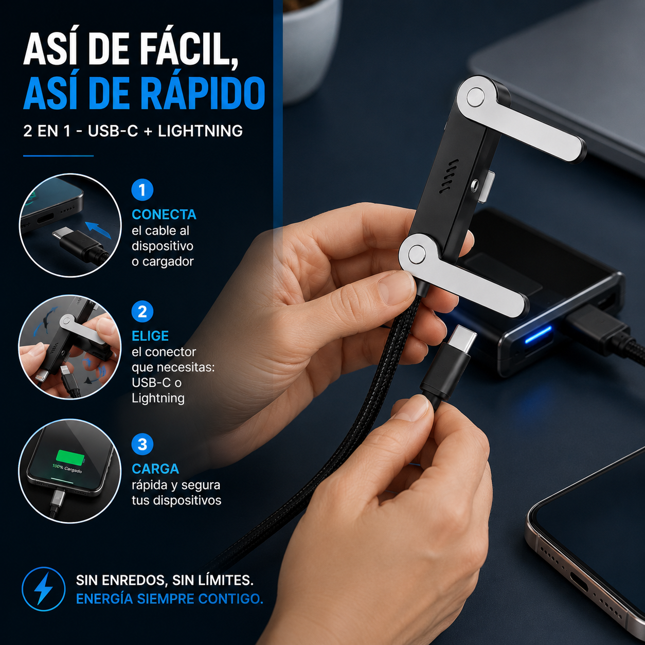 CABLE CARGA RAPIDA 2 EN 1 PREMIUM - OFERTA 2X1