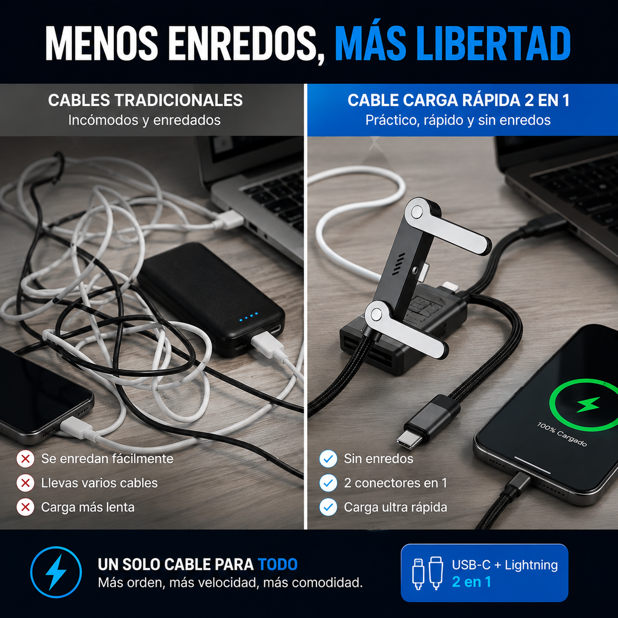 CABLE CARGA RAPIDA 2 EN 1 PREMIUM - OFERTA 2X1