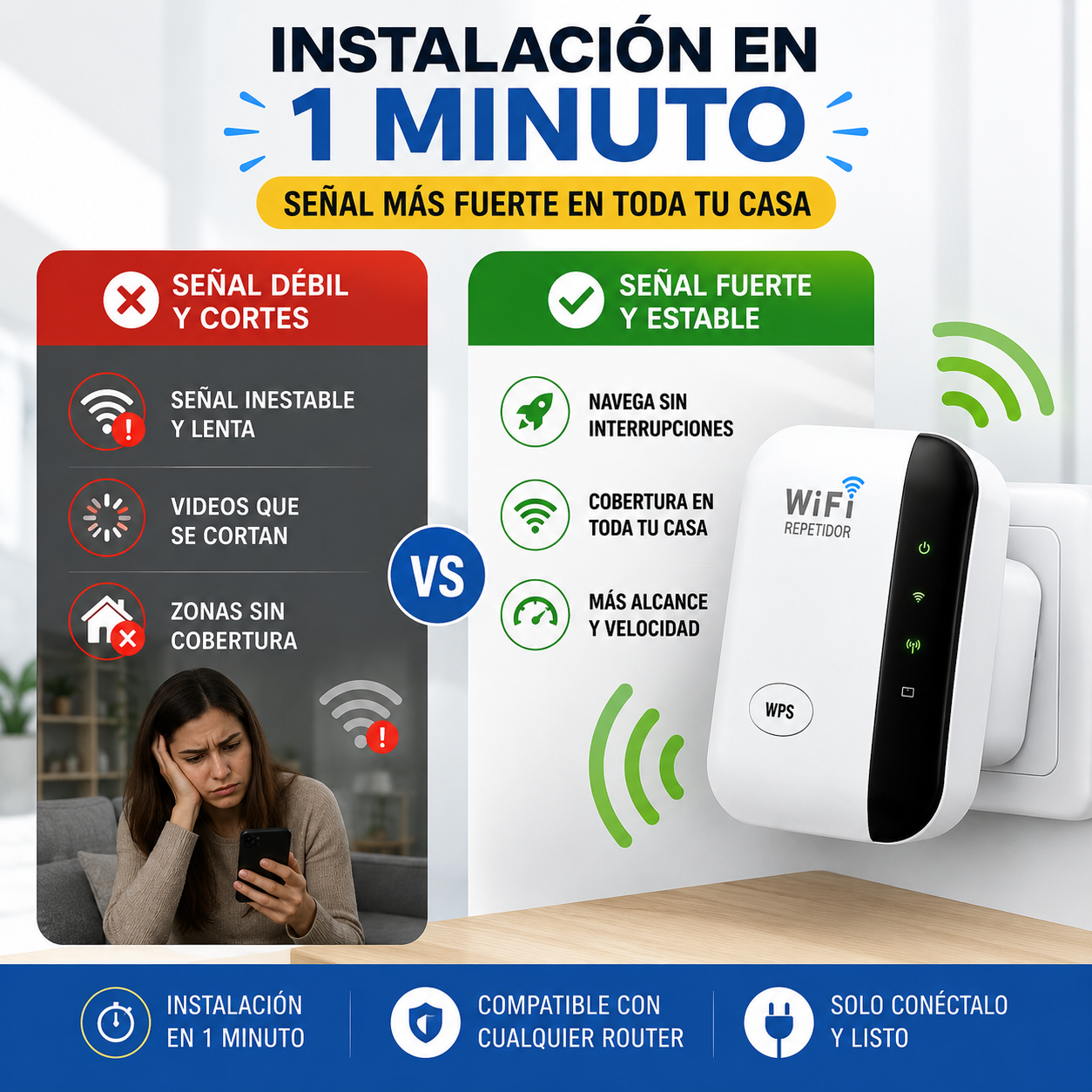 Amplificador WiFi Hogar - Amplía tu Cobertura y Disfruta Señal Estable en Toda la Casa