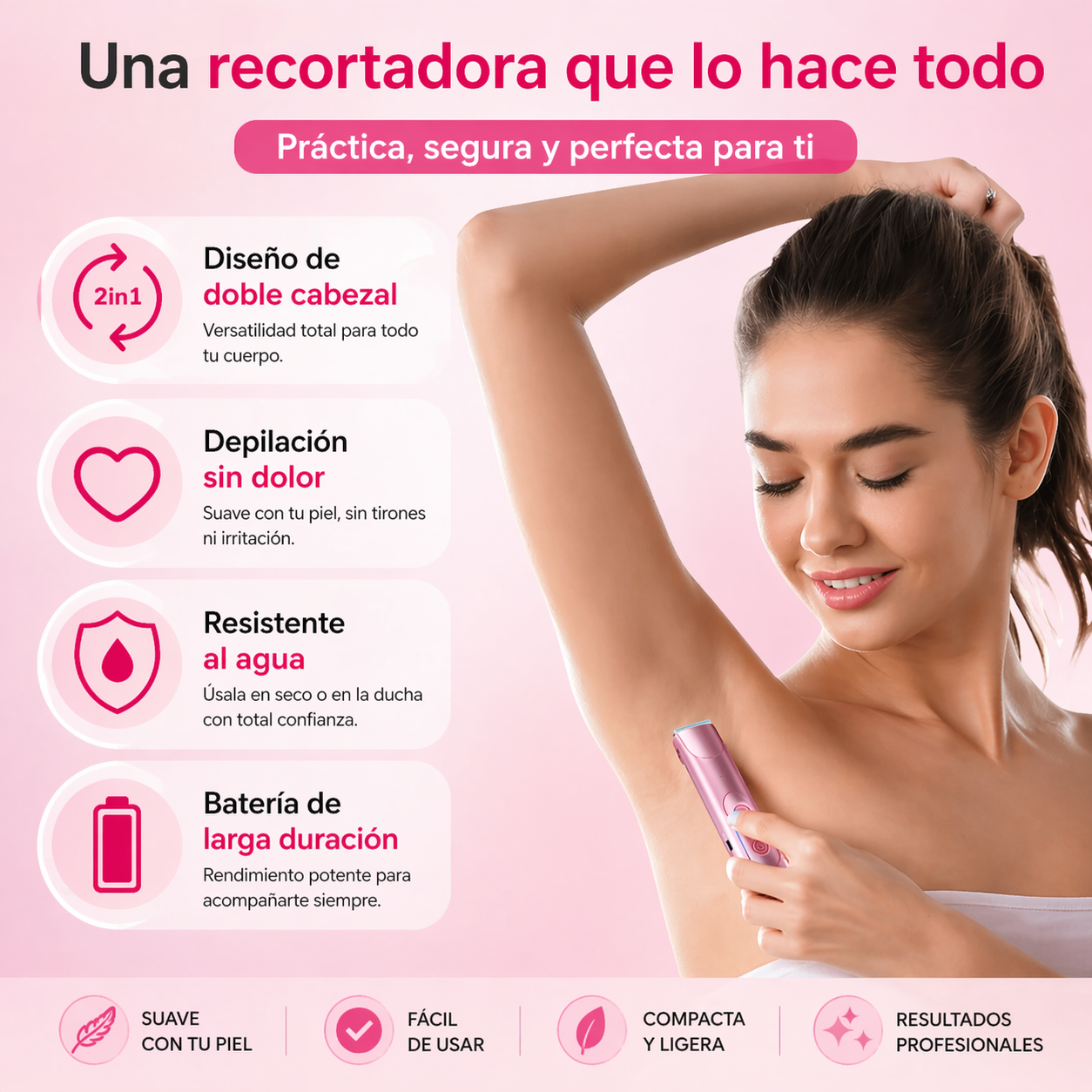 Depiladora Recargable 2 en 1 ✨ Piel suave, segura y sin irritación en minutos 💜
