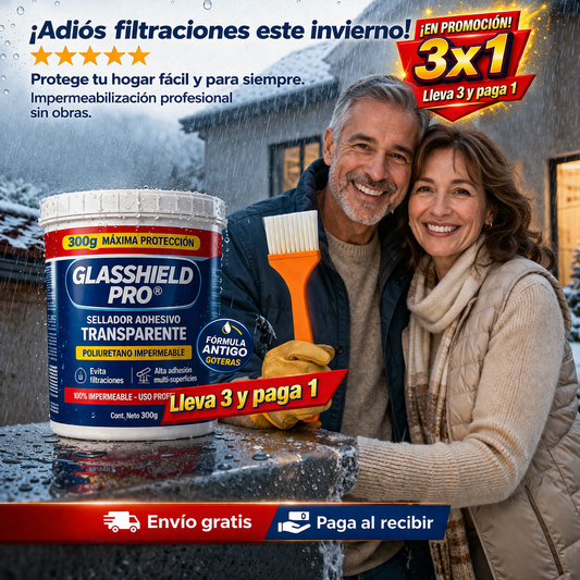 3x1 GLASSHIELD PRO®-Sellador Adhesivo Transparente 300g - Evita filtraciones este invierno, protege tu hogar desde hoy ❄️