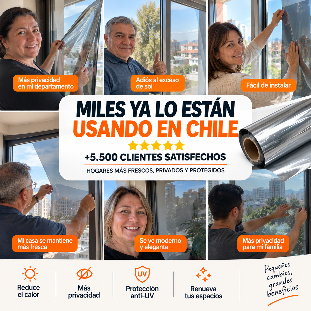 Vinilo Adhesivo Anti-UV para Ventanas 60 cm x 5 Metros | Más Privacidad y Menos Sol Directo