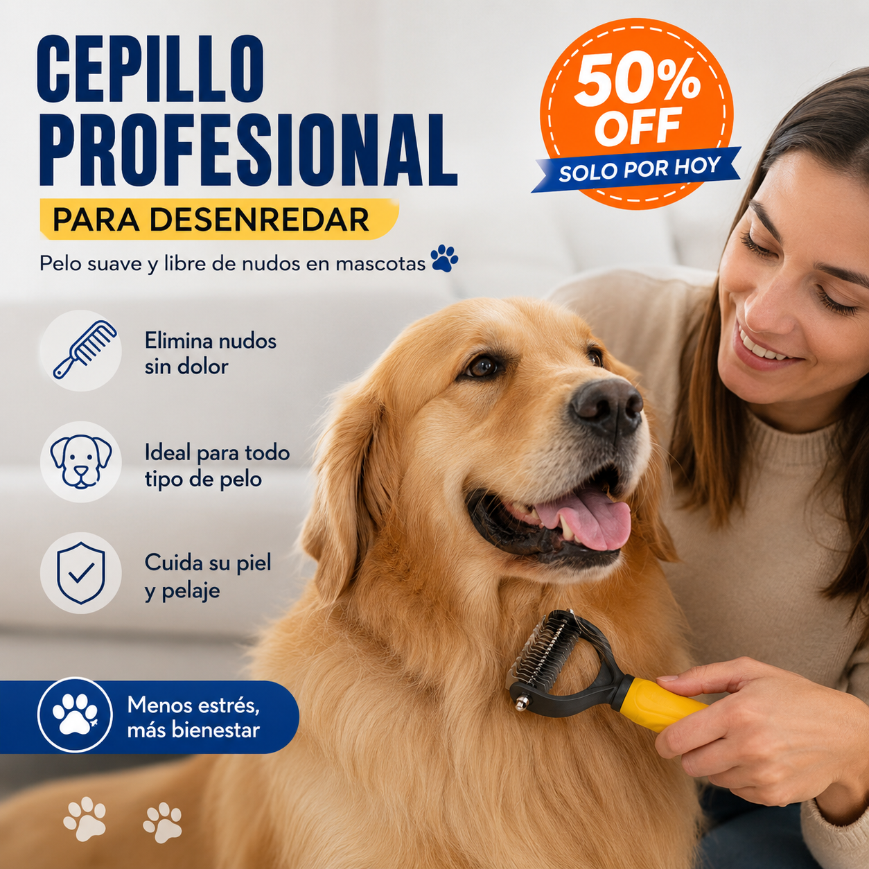 Cepillo Desenredante Premium® – Menos Pelo, Más Cariño para tu Mascota 🐾❤️