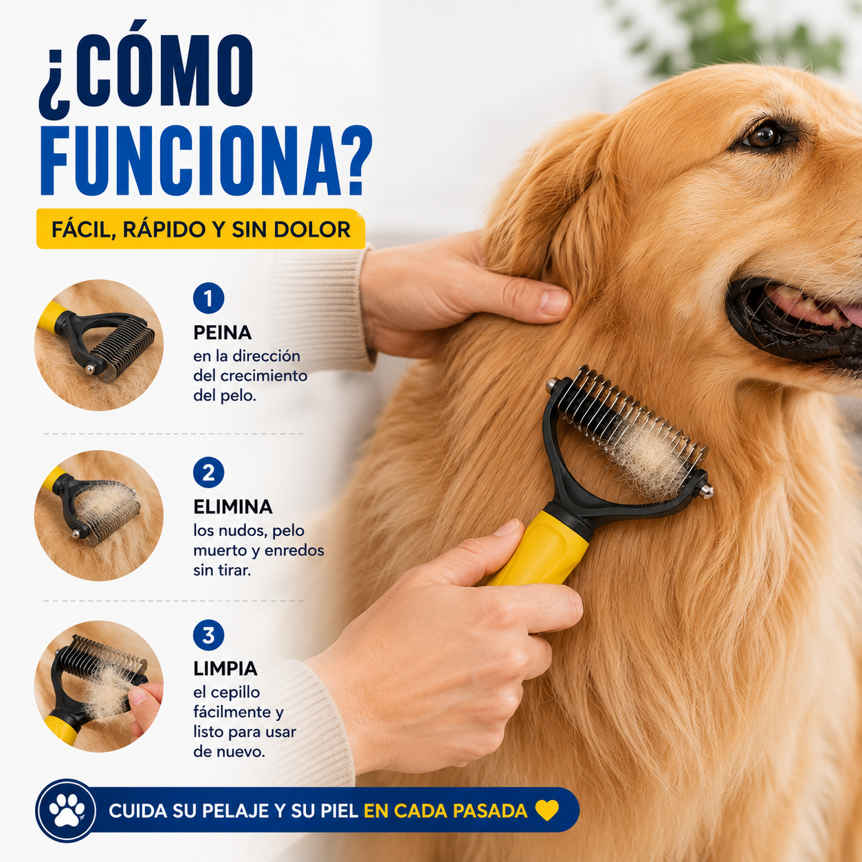 Cepillo Desenredante Premium® – Menos Pelo, Más Cariño para tu Mascota 🐾❤️