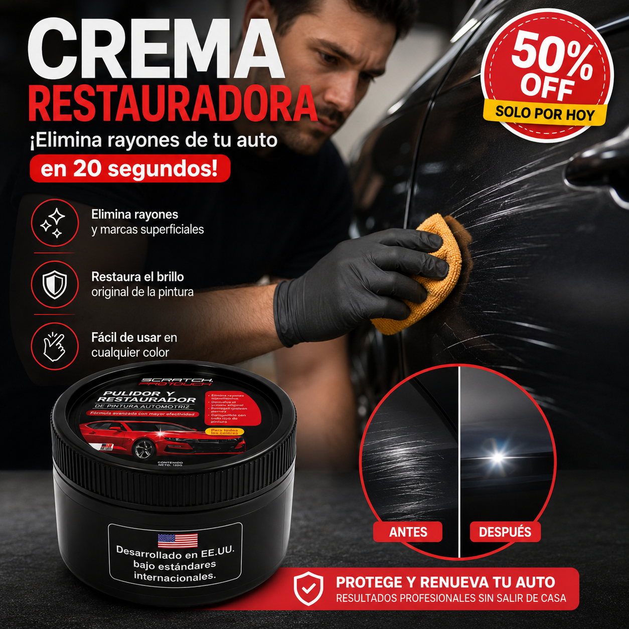 Crema Restauradora - ¡Elimina rayones de tu auto en 20 segundos!