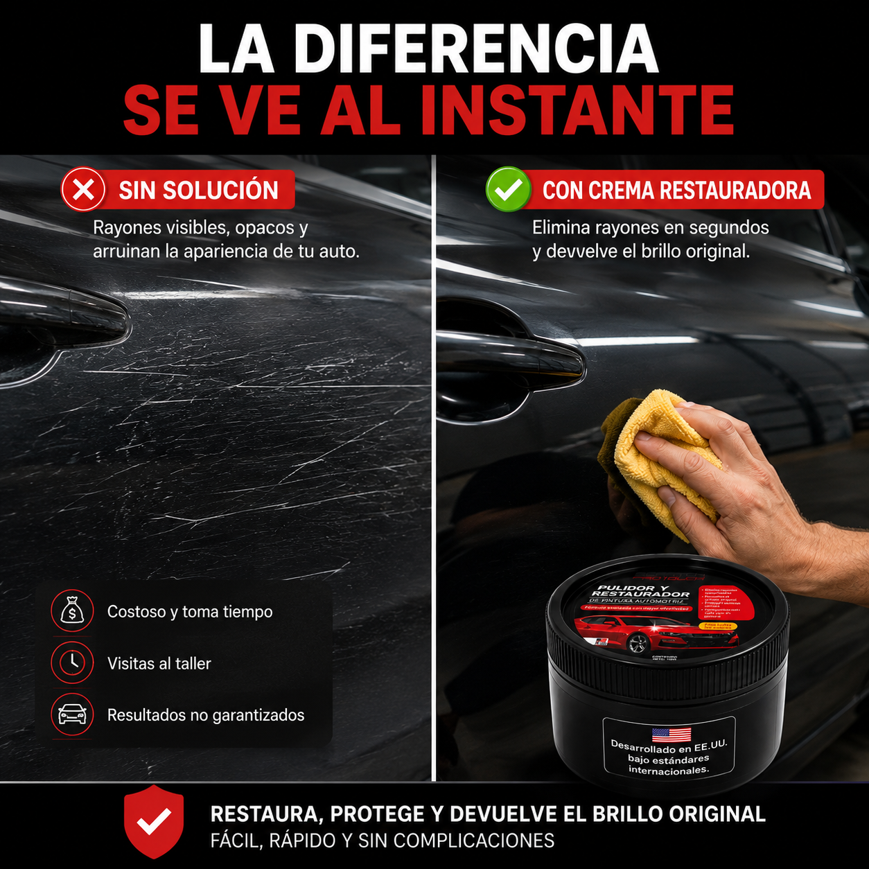 Crema Restauradora - ¡Elimina rayones de tu auto en 20 segundos!