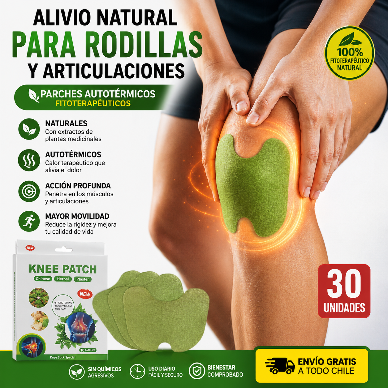Parche Autotérmico Fitoterapéutico Para Alivio de Rodillas y Articulaciones (30 unidades)