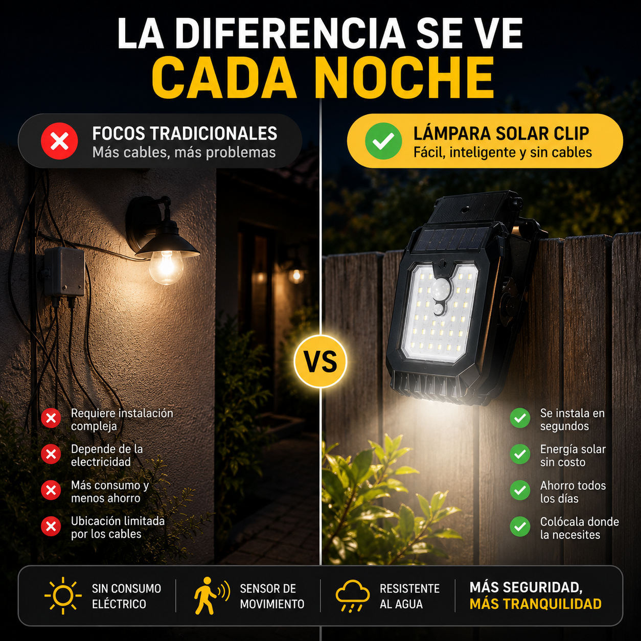Lámpara Solar Inteligente Clip Pro™ – Luz Automática con Sensor de Movimiento