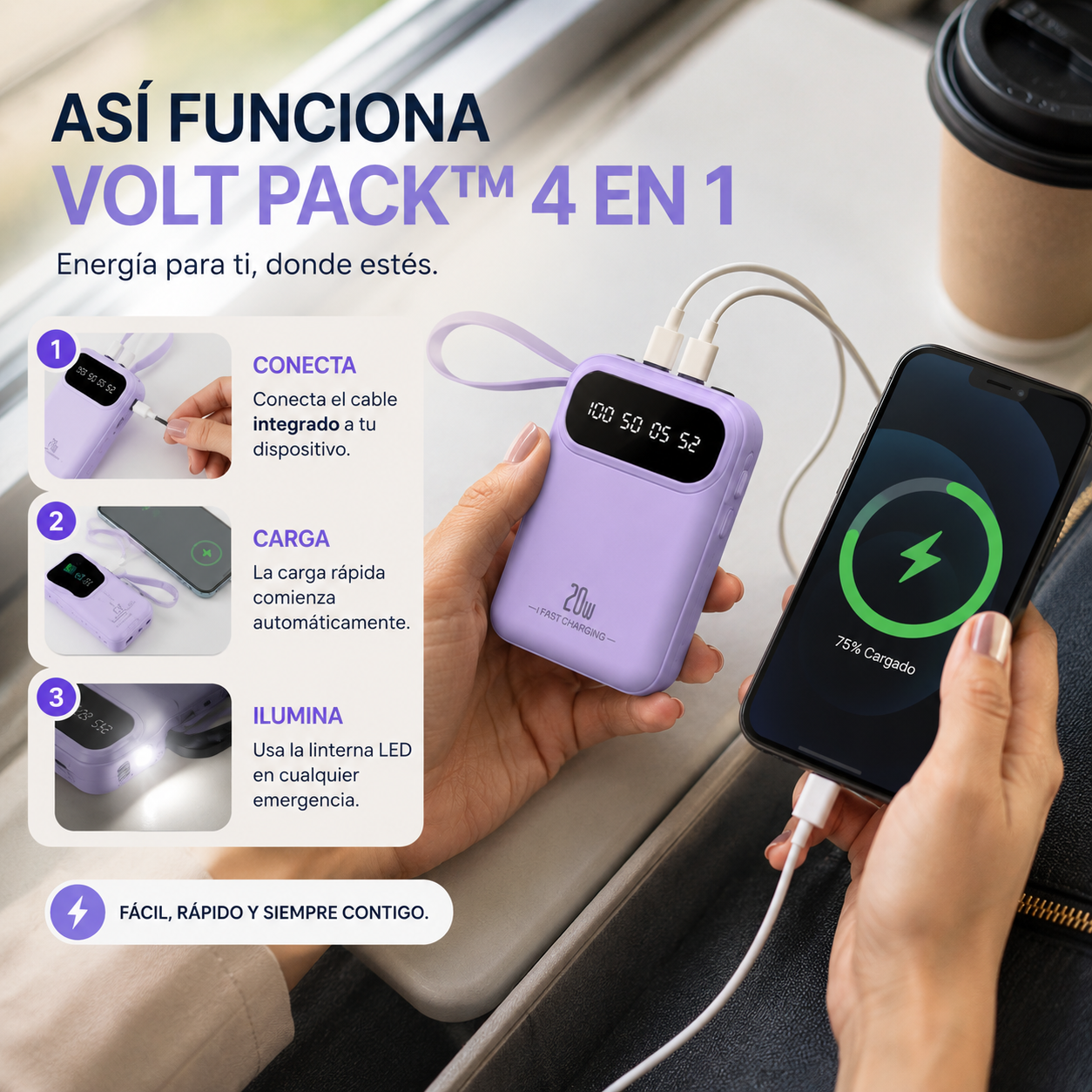 VoltPack™ | Batería Portátil 4 en 1 de Carga Rápida