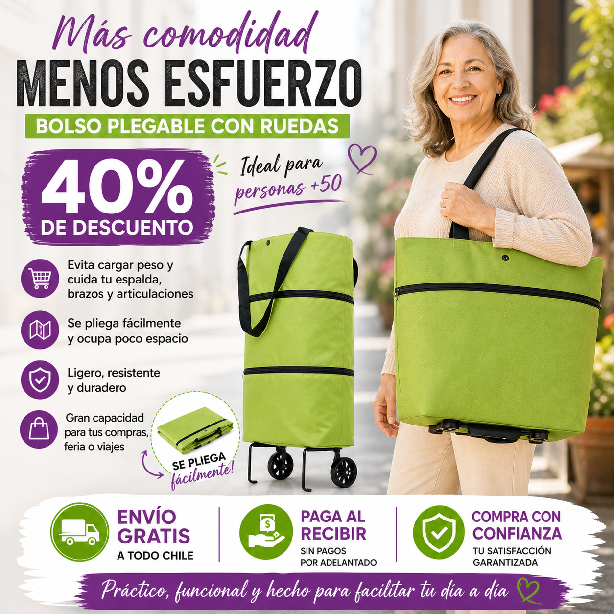 Bolso Plegable Con Ruedas