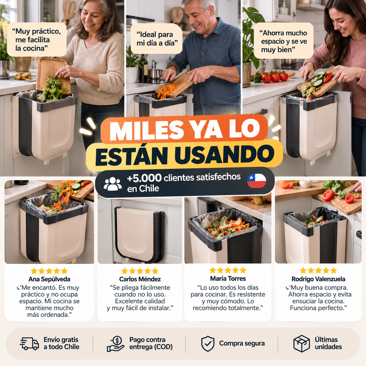 Basurero Plegable Inteligente para Cocina – Ahorra Espacio y Facilita la Limpieza