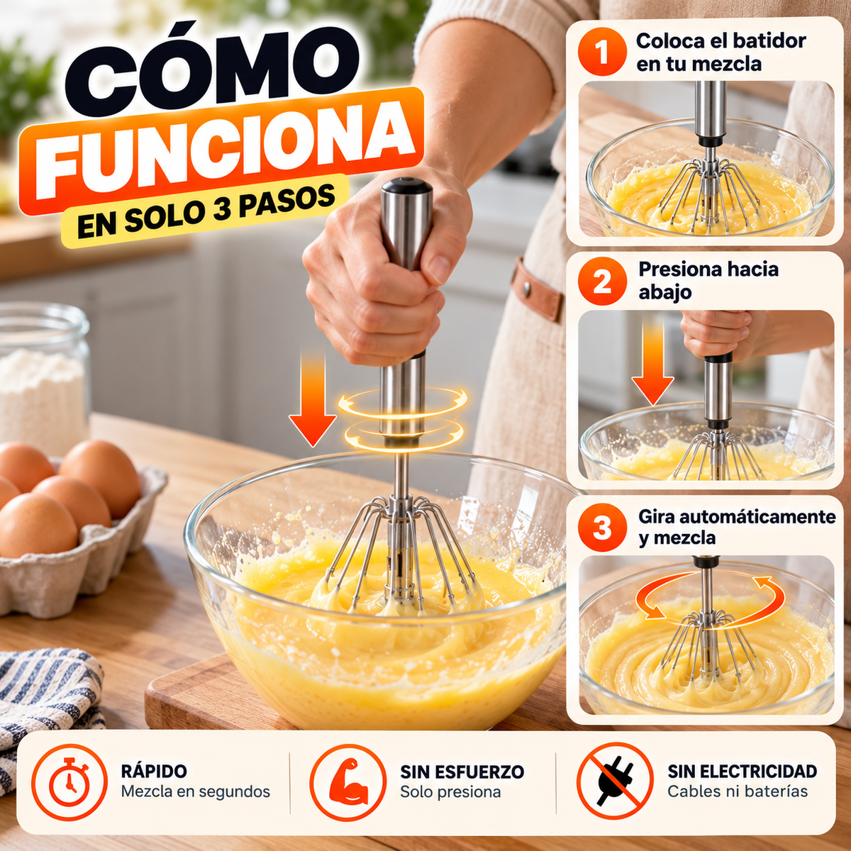 BATIDOR MANUAL INTELIGENTE - Mezcla más rápido, con menos esfuerzo y sin electricidad