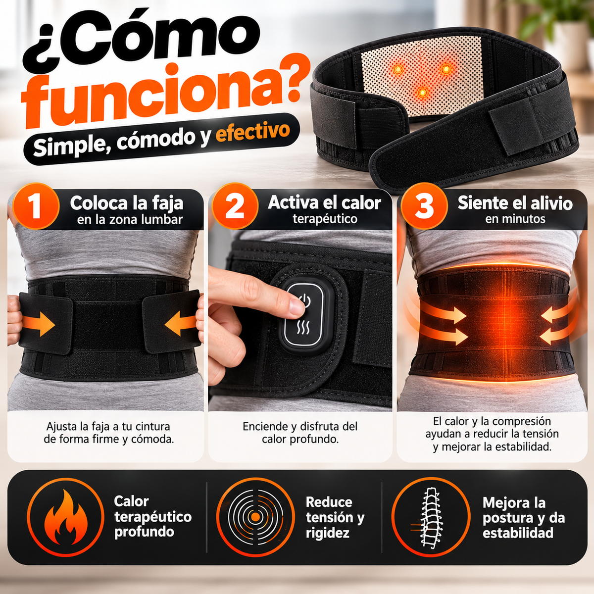 LumbarHeat™ - Faja Térmica para Dolor Lumbar y Ciática
