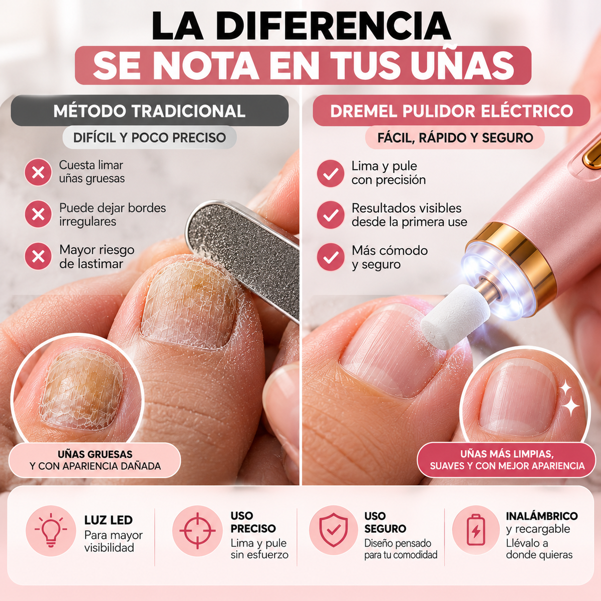 Dremel Pulidor de Uñas Inhalámbrico con Luz LED