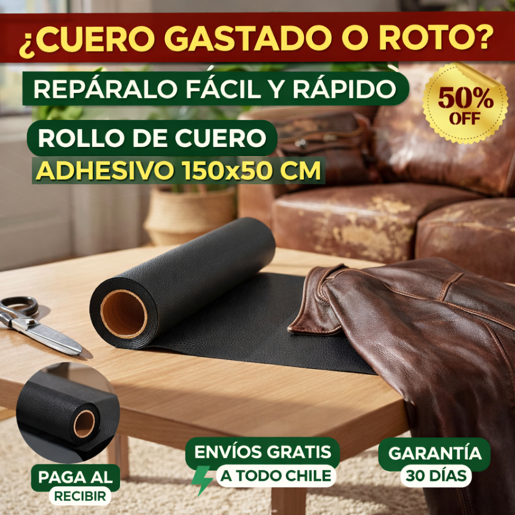 CUERO ADHESHIVO - Restaura en segundos - (Stock color negro cafe y blanco 150 x 50 cm)