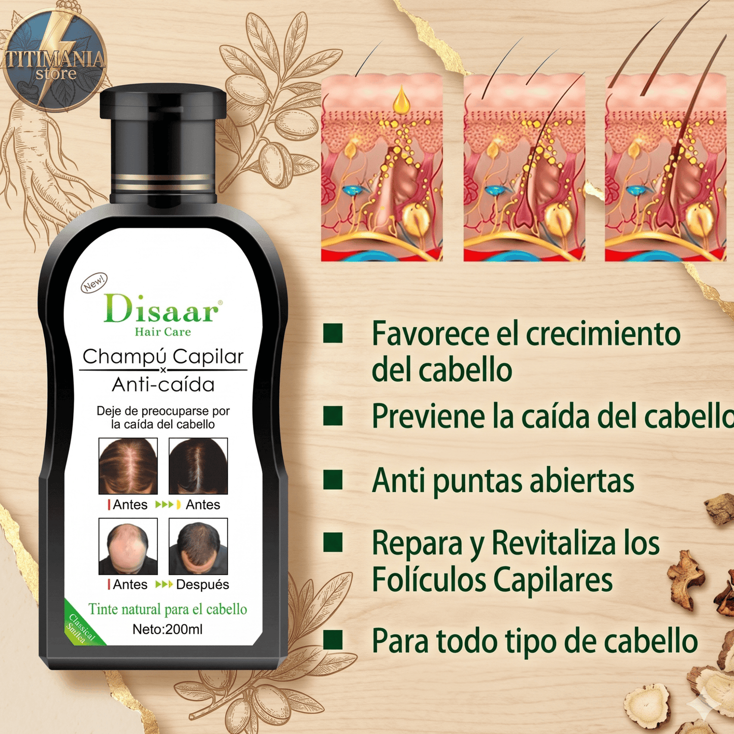 Shampoo Anticaída Disaar® Reduce la caída y fortalece tu cabello✨